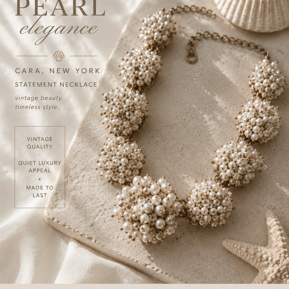 Cara New York vintage Pearl Cluster Statement Bib Necklace Ivory Adjustable gift